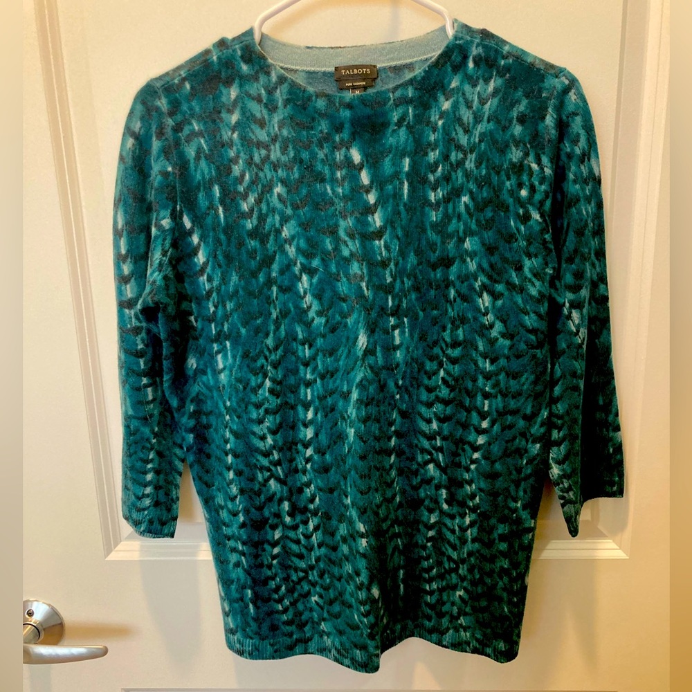 Talbots 100% cashmere green patterned sweater